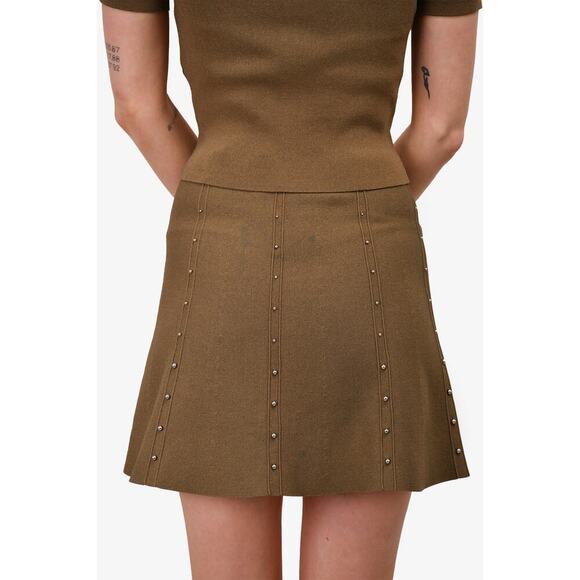 Sandro A Line Green Knit Studded Skirt Size 2 - Picture 1 of 13